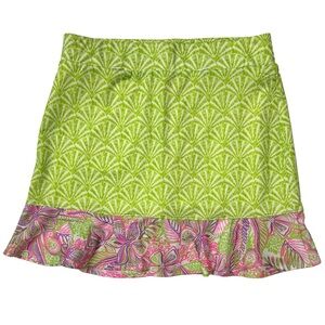 {Stella Parker Golf Collection} Green Pink Tropical Print Pull On Skort Skirt